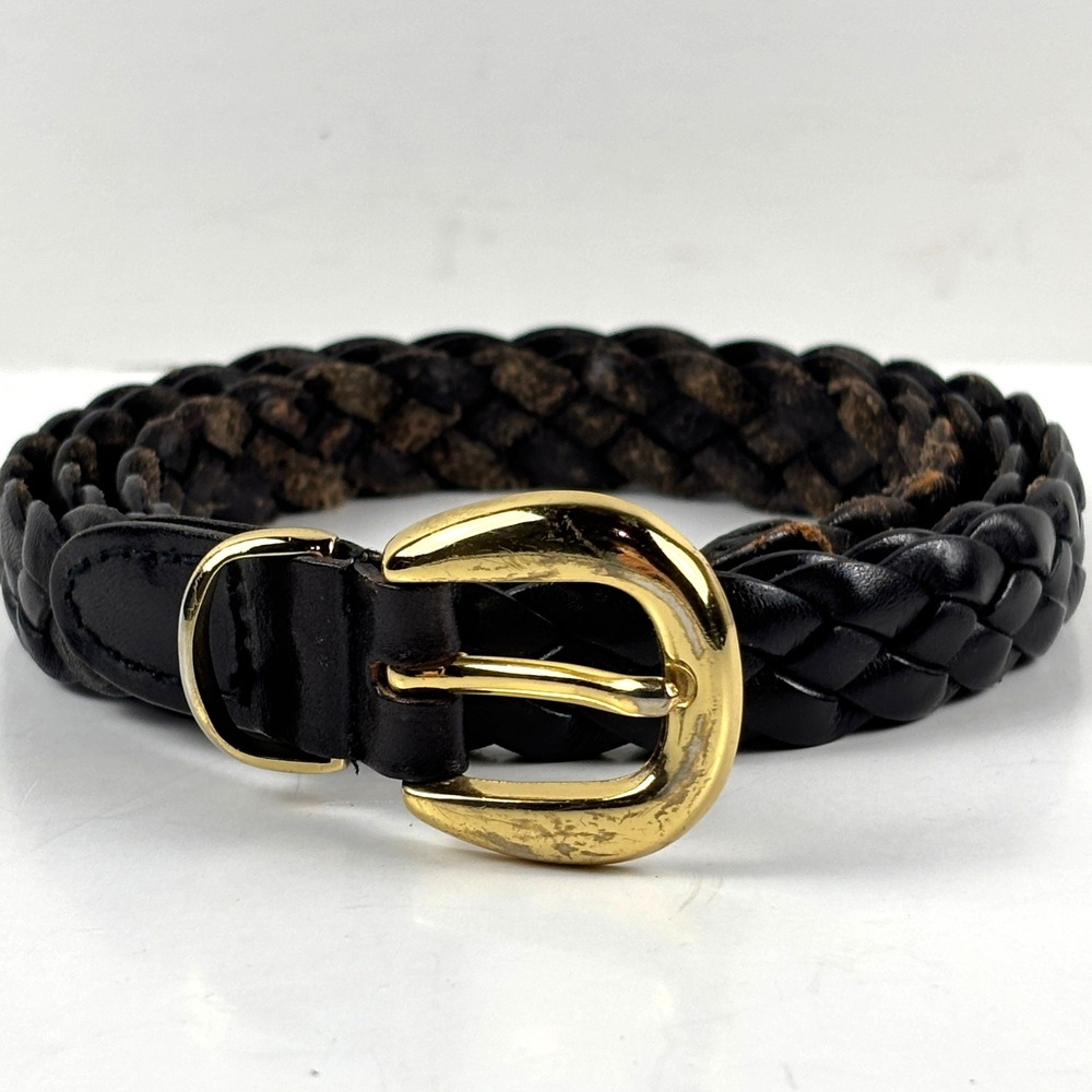 Dockers Braided Leather Belt Mens XL Black Gold Buckle Woven Preppy Classic